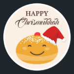 Cute Sufganiyah, Jewish Holiday Happy Chrismukkah  Classic Round Sticker<br><div class="desc">Cute Sufganiyah,  Jewish Holiday Happy Chrismukkah Stickers</div>