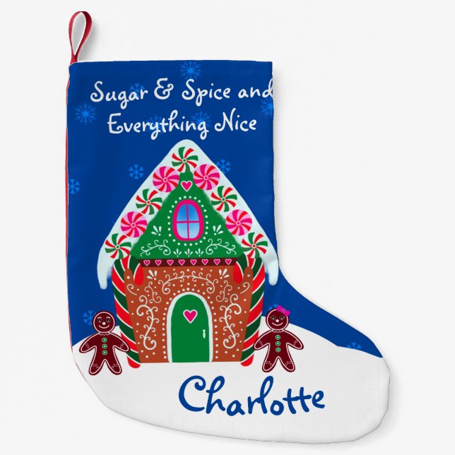 Cute Sugar and Spice Gingerbread House Small Christmas Stocking (Front)