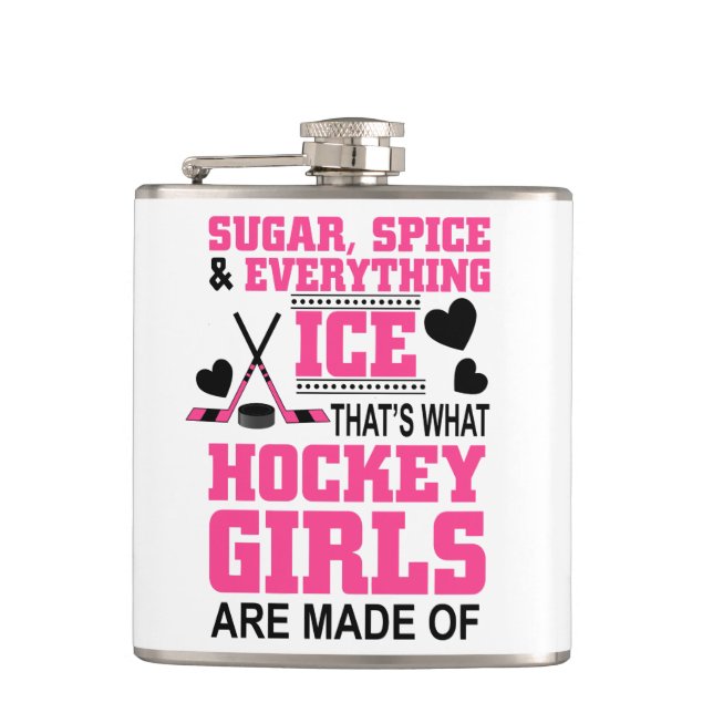 cute sugar and spice girls ice hockey hip flask (Front)