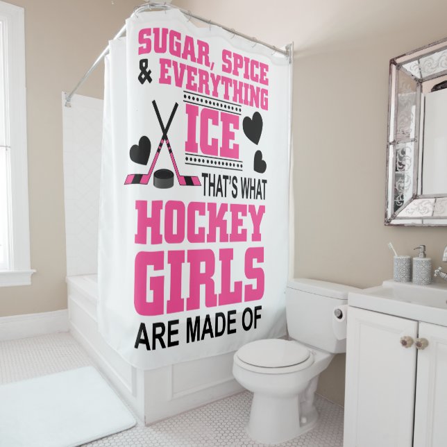 cute sugar and spice girls ice hockey shower curtain (In Situ)
