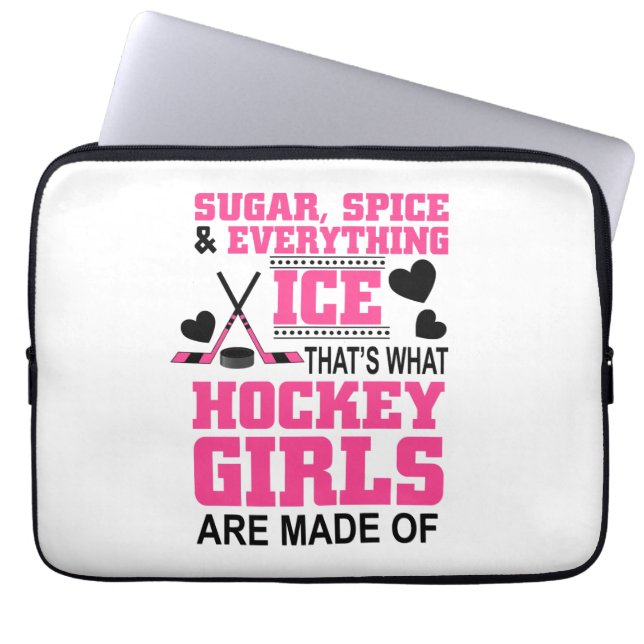cute sugar and spice ice hockey girls laptop sleeve (Front)