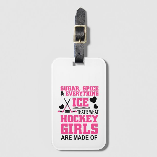 cute sugar and spice ice hockey girls luggage tag (Front Vertical)