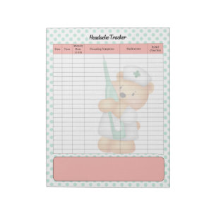 Cute Sugar Bear Themed Headache Tracker Notepad