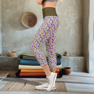 Cute Sugar Glider Tropical Plumeria Flowers Blue Capri Leggings