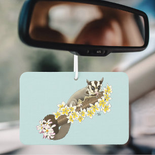 Cute Sugar Glider Tropical Plumeria Flowers Blue Car Air Freshener