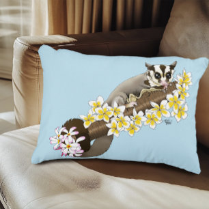 Cute Sugar Glider Tropical Plumeria Flowers Blue Decorative Cushion