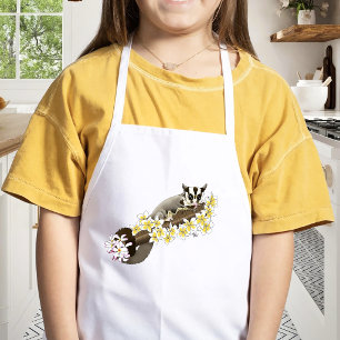 Cute Sugar Glider Tropical Plumeria Flowers Blue Kids Apron