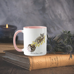 Cute Sugar Glider Tropical Plumeria Flowers Blue Mug
