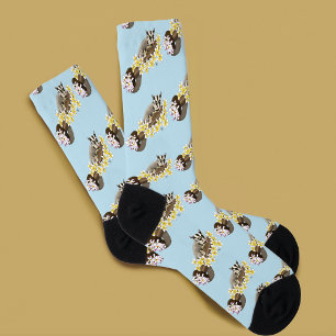 Cute Sugar Glider Tropical Plumeria Flowers Blue Socks