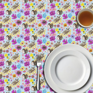 Cute Sugar Glider Tropical Plumeria Flowers Blue Tablecloth
