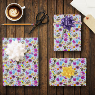 Cute Sugar Glider Tropical Plumeria Flowers Blue Wrapping Paper Sheet