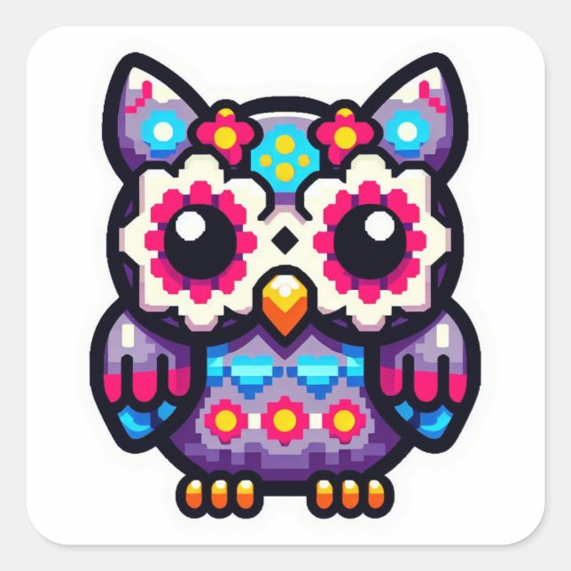 Cute Sugar Owl , day of the dead owl Square Sticker (Front)