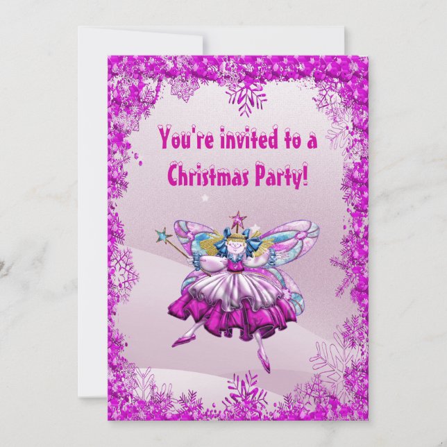 Cute Sugar Plum Fairy & Sequins Christmas Party Invitation (Front)