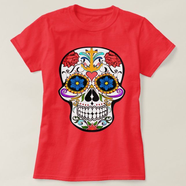 Cute Sugar Skull anchor rose  cool shirt (Design Front)