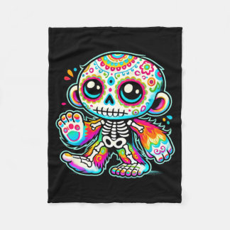 Cute Sugar Skull Bigfoot Día De Los Muertos Fleece Blanket
