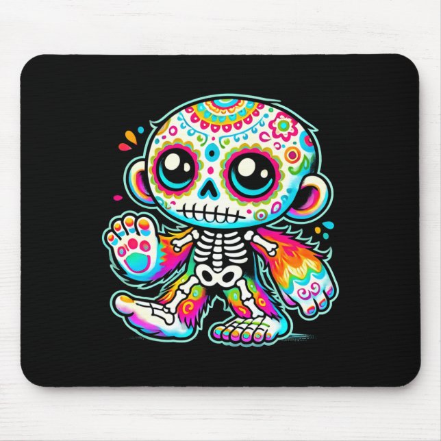 Cute Sugar Skull Bigfoot Día De Los Muertos Mouse Mat (Front)