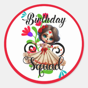 Cute Sugar Skull Birthday Classic Round Sticker