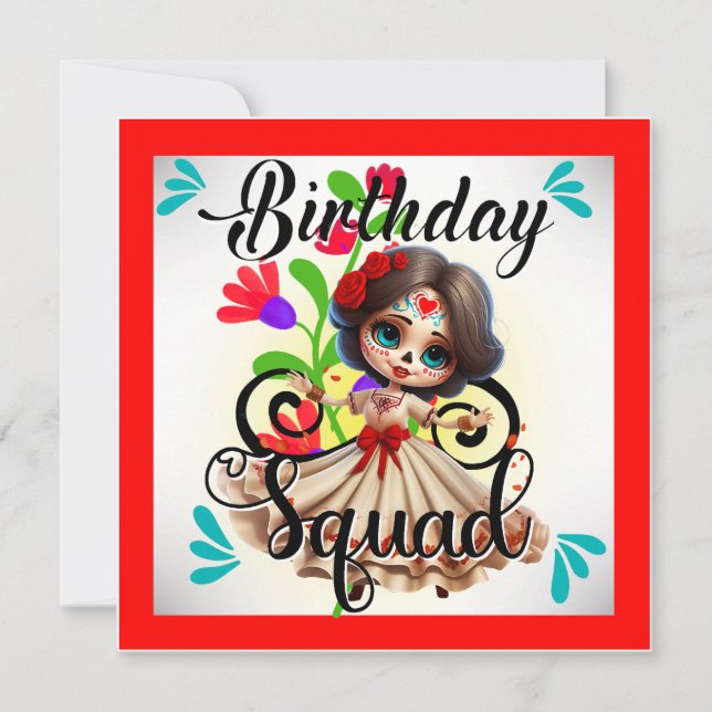 Cute Sugar Skull Birthday Holiday Card (Front)