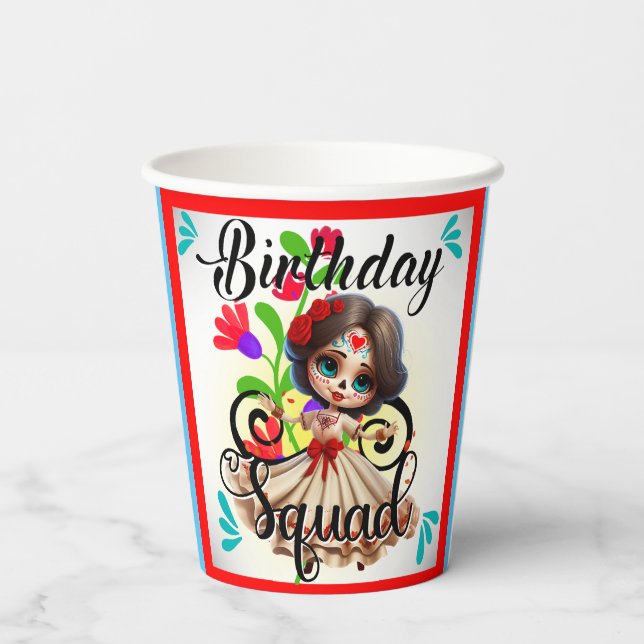 Cute Sugar Skull Birthday Paper Cups (Back)