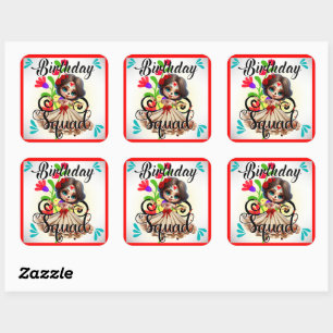 Cute Sugar Skull Birthday Square Sticker