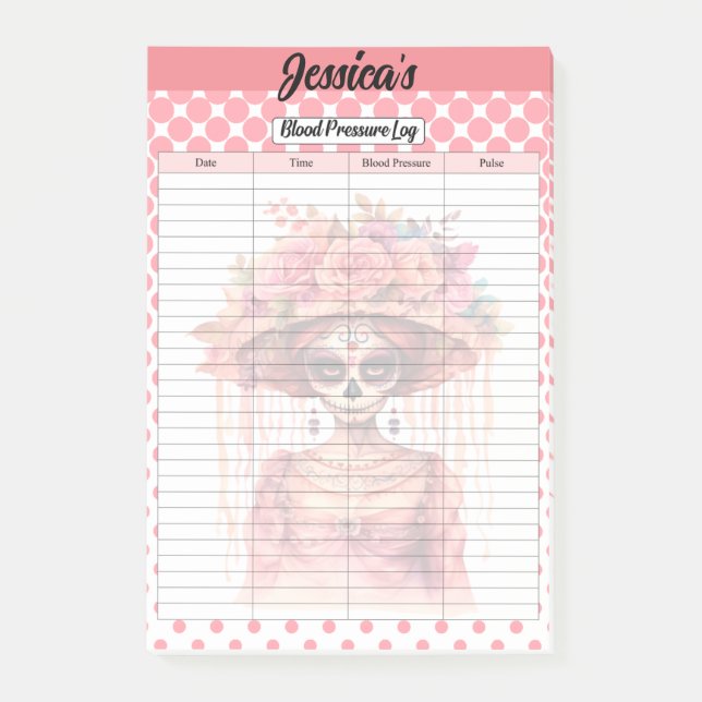 Cute Sugar Skull Blood Pressure Log Post-it Notes (Front)