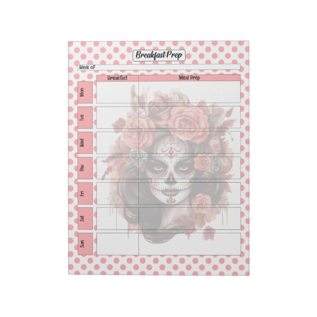 Cute Sugar Skull Breakfast Meal Prep Notepad (Rotated)