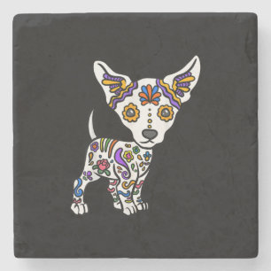 Cute Sugar Skull Chihuahua Stone Coaster