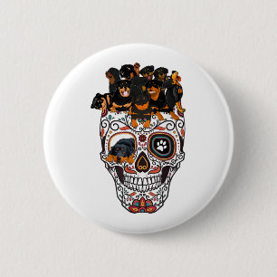 cute sugar skull dog rottweiler skull halloween 6 cm round badge