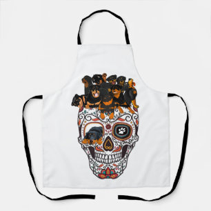 cute sugar skull dog rottweiler skull halloween apron