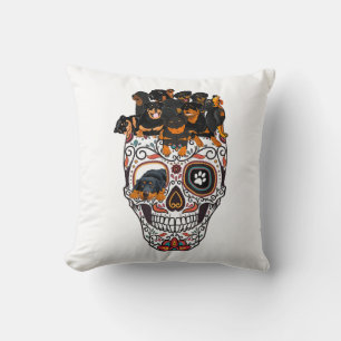 cute sugar skull dog rottweiler skull halloween cushion