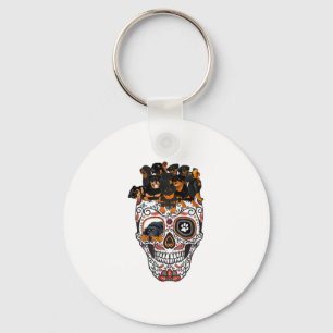 cute sugar skull dog rottweiler skull halloween key ring