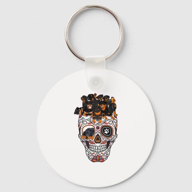 cute sugar skull dog rottweiler skull halloween key ring (Front)