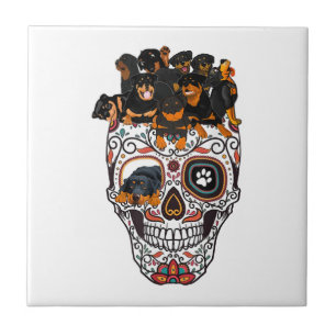 cute sugar skull dog rottweiler skull halloween tile