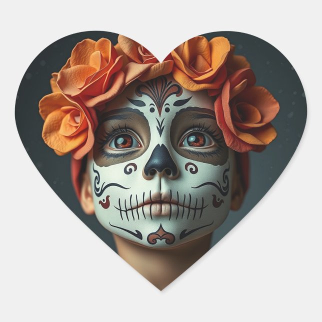 Cute sugar skull girl, Halloween  Heart Sticker (Front)
