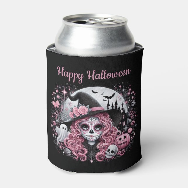 Cute Sugar Skull Halloween Theme Can Cooler (Can Front)
