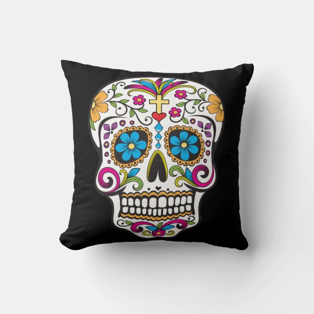 Cute Sugar Skull  Happy Day of the Dead Cushion (Front)
