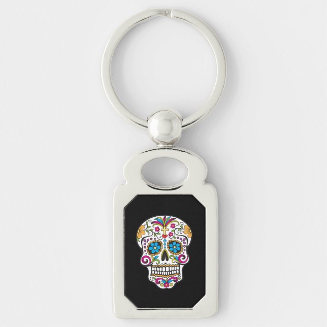 Cute Sugar Skull Happy Day of the Dead Key Ring (Front)