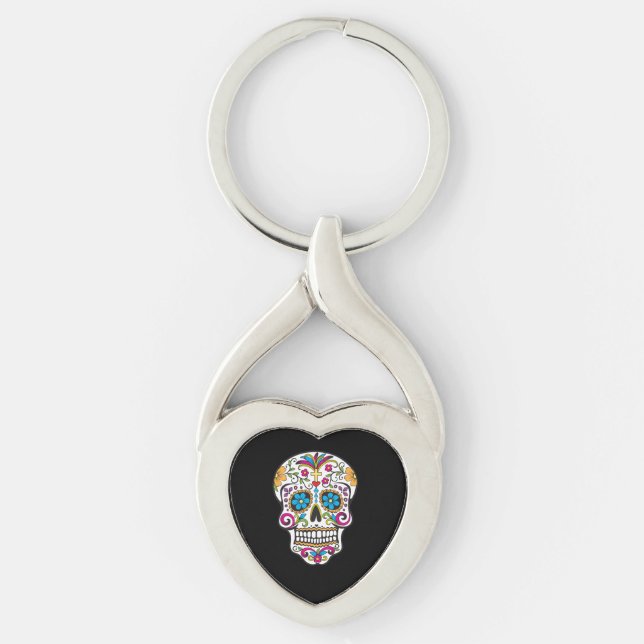 Cute Sugar Skull Happy Day of the Dead Key Ring (Front)