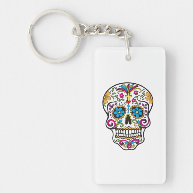 Cute Sugar Skull Happy Day of the Dead Key Ring (Front)