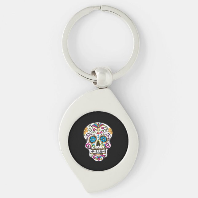 Cute Sugar Skull Happy Day of the Dead Key Ring (Front)