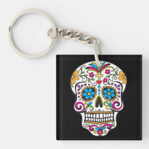 Cute Sugar Skull Happy Day of the Dead Key Ring