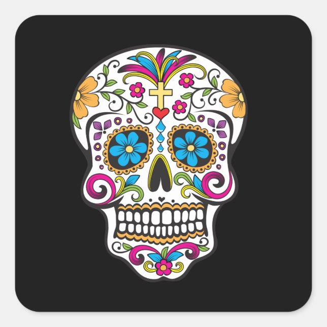 Cute Sugar Skull Happy Day of the Dead Square Sticker (Front)