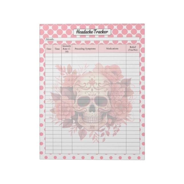 Cute Sugar Skull Headach Tracker Notepad (Rotated)