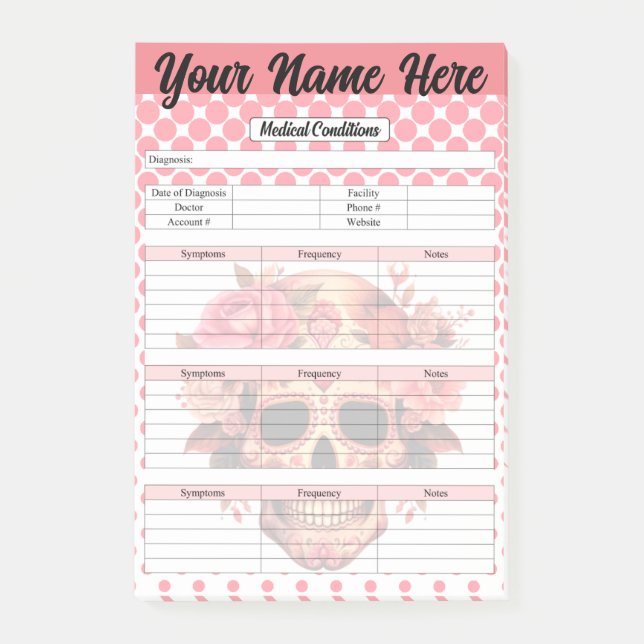 Cute Sugar Skull Medical Condition Notes (Front)