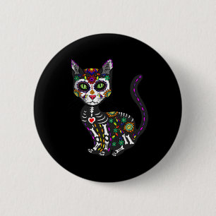 Cute Sugar Skull Mexican Cat Halloween Day Of The  6 Cm Round Badge