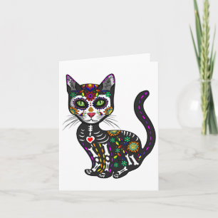 Cute Sugar Skull Mexican Cat Halloween Day Of The Card