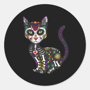 Cute Sugar Skull Mexican Cat Halloween Day Of The  Classic Round Sticker