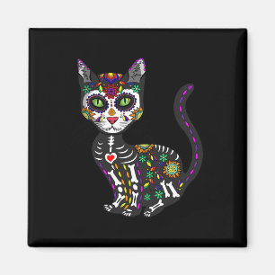 Cute Sugar Skull Mexican Cat Halloween Day Of The Magnet