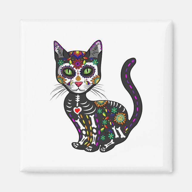 Cute Sugar Skull Mexican Cat Halloween Day Of The  Magnet (Front)
