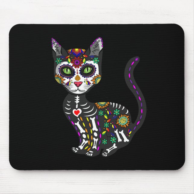 Cute Sugar Skull Mexican Cat Halloween Day Of The  Mouse Mat (Front)